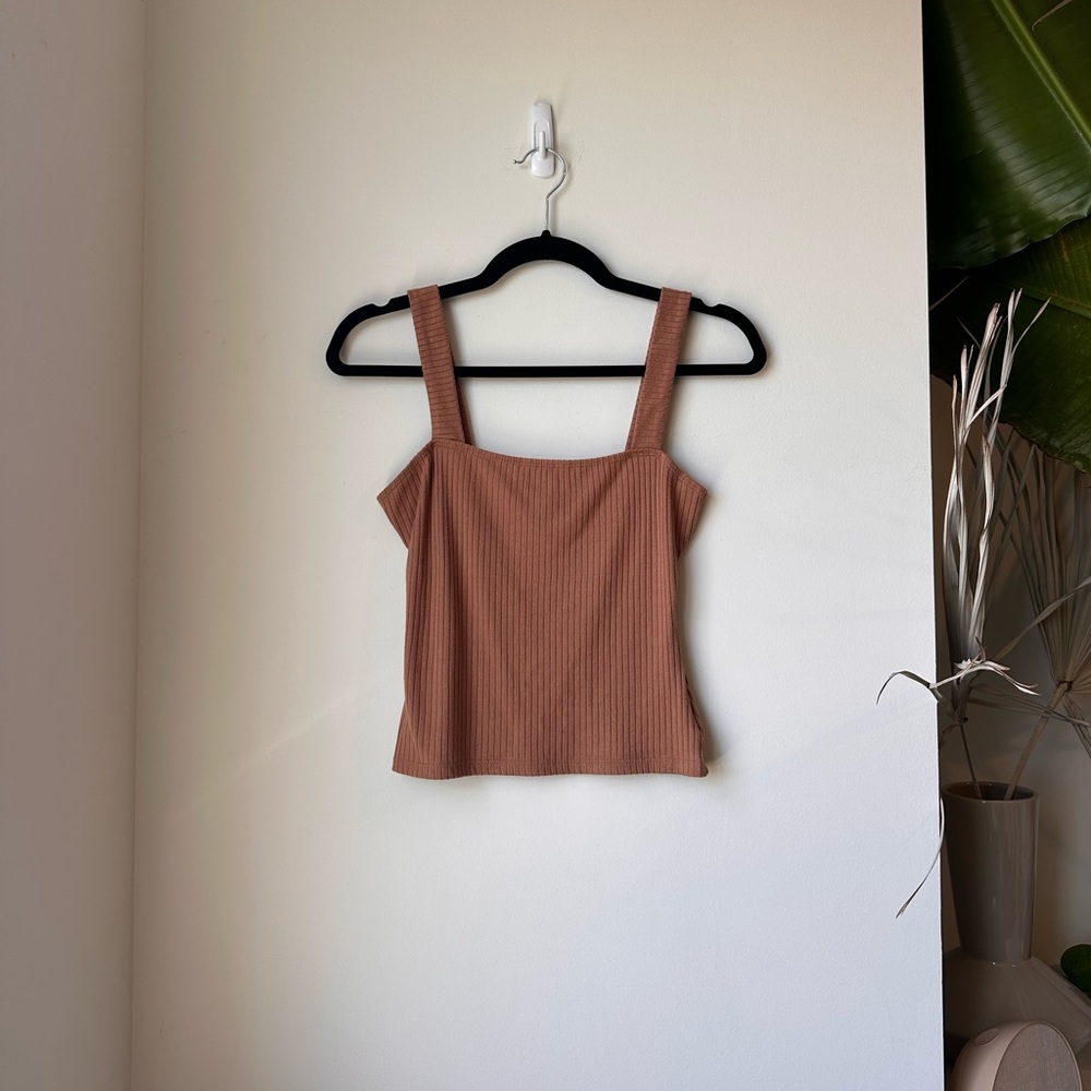 Brown Ribbed Tank Top - Sasha Top in Camel by Few Moda - Picture 3 of 9